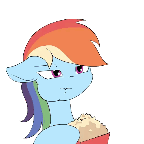 Pony Eating Popcorn With Rainbow Mane