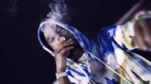 Pooh Shiesty In A Blue Hoodie Smoking GIF