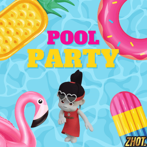 Pool Party Poster With Flamingo and Girl