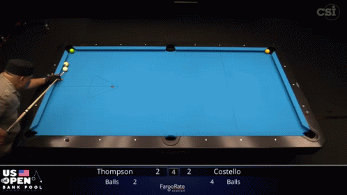 Pool Table With Scoreboard Saying Thompson 2 Costello 4