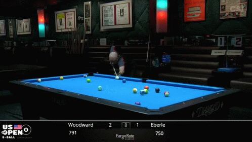 Pool Table With Scoreboard Saying Woodward 2 Eberle 750