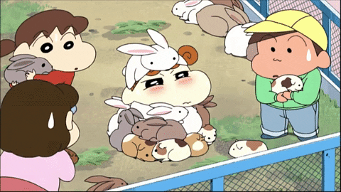 Poor Crayon Shin Chan Covered With Rabbits GIF