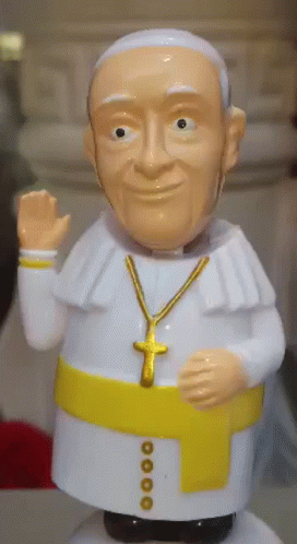 Pope Figurine in White Robe and Gold Cross