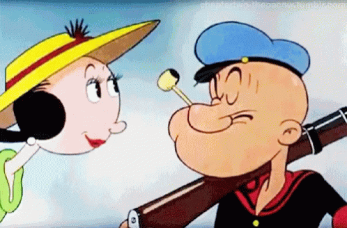 Popeye And Popeye Looking At Each Other While Popeye Is Holding A Rifle GIF