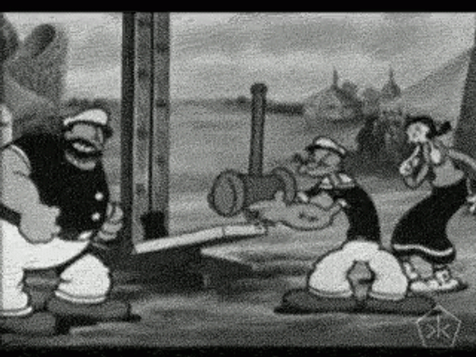 Popeye Black And White Comical Scene GIF