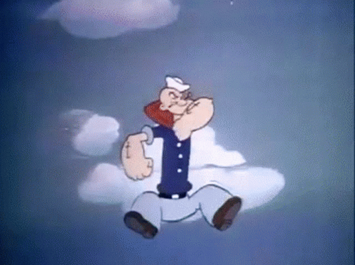 Popeye The Sailor Is Flying Through The Clouds In A Cartoon . GIF