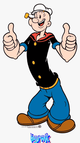 Popeye The Sailor Is Giving A Thumbs Up And Has The Word Bunks On The Bottom Left GIF