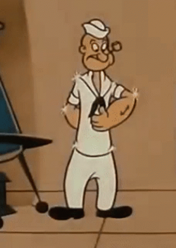 Popeye The Sailor Is Standing In Front Of A Chair And Holding A Gun In His Hand . GIF