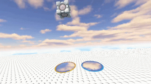 Animated Box Bouncing Off Portals GIF