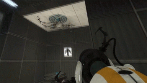 Atlas Robot Character Bouncing Off Portals GIF
