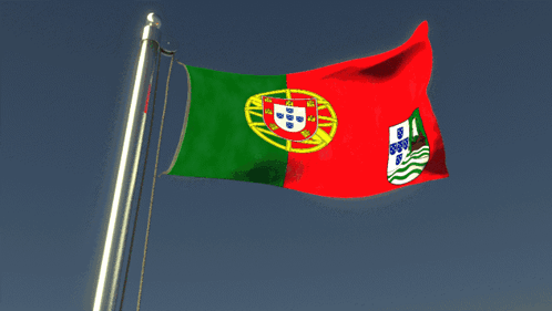 Portuguese Flag Waving In Blue Sky GIF