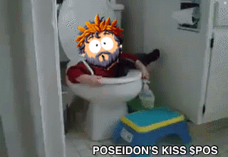 Poseidon's Kiss Guy Stuck Toilet Bowl Holding Cleaner GIF