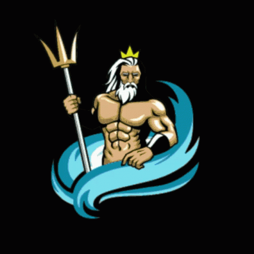 Poseidon's Kiss Holding Trident Logo GIF