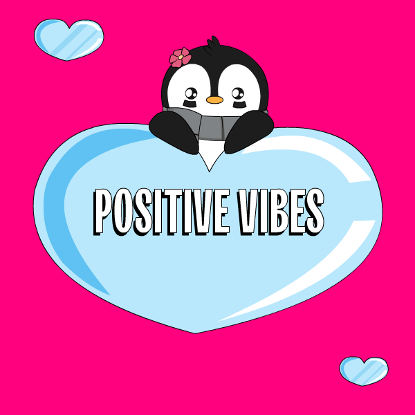 Positive Vibes Bouncing Heart Pudgy Penguin GIF