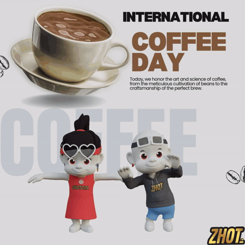Poster for International Coffee Day With Cartoon Characters