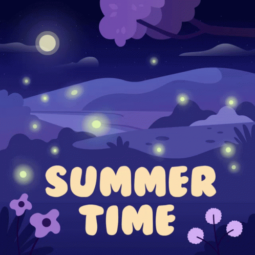 Poster Saying Summer Time With Flowers and Fireflies