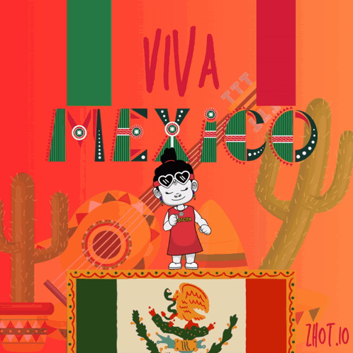 Poster Saying Viva Mexico With Cartoon Girl