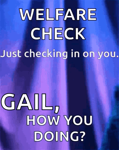 Poster Saying Welfare Check Just Checking in on You Gail How You Doing