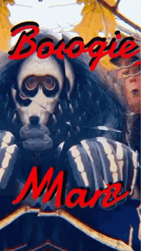Poster With Skeleton Wearing Gas Mask and Boogie Man
