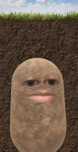 Potato With Face and Pink Lip in Dirt