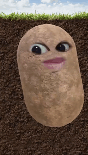 Potato With Face Sticking Out of Dirt
