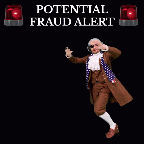Potential Fraud Alert Sign With Man In Brown Coat GIF