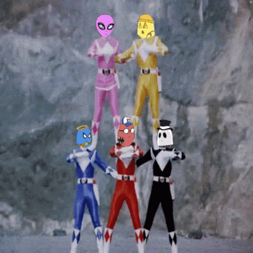 Power Rangers Standing in a Pyramid