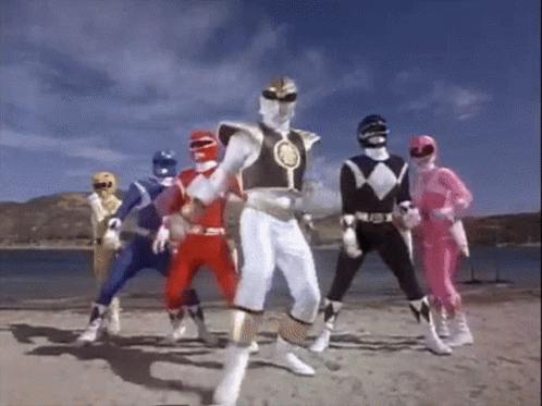 Power Rangers Standing on a Beach