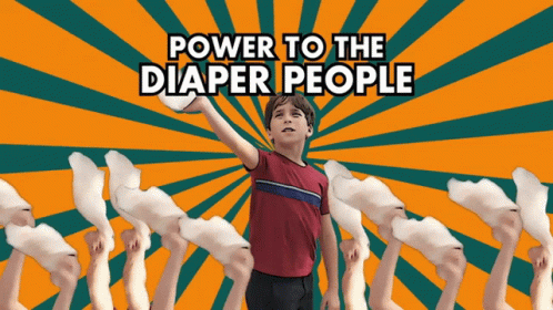 Power To The Diaper People Boy Holding Diaper GIF