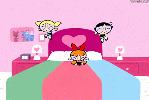 Powerpuff Girls Jumping In Bed GIF