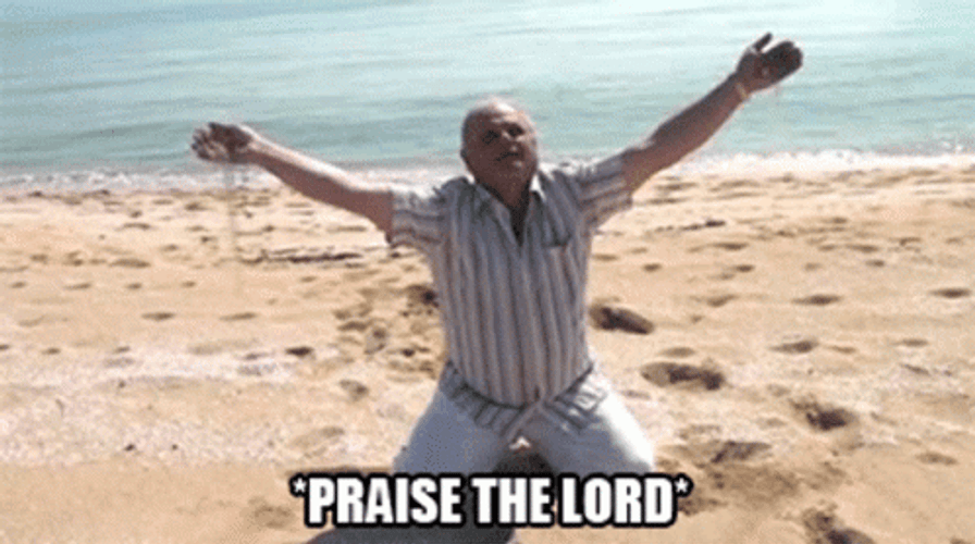 Praise The Lord Praying Knelt Down In Beach GIF