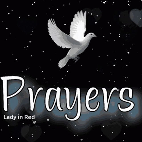 Prayers Lady in Red with Dove and Hearts