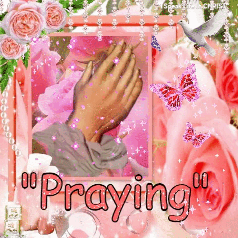 Praying Hands Sparkling Pink Roses Animation GIF