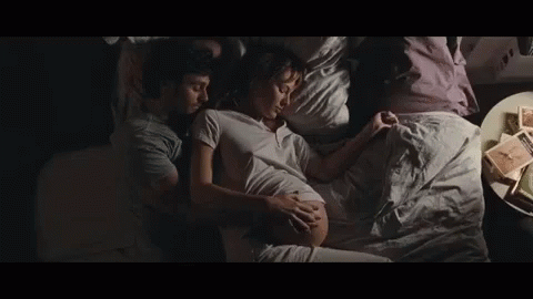 Pregnancy Couple Sleeping Belly Rub GIF
