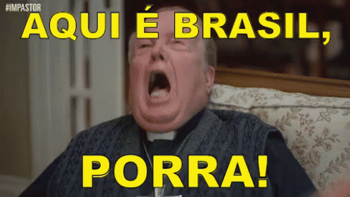 Priest Sitting on Couch Mouth Open Aqui e Brasil Porra
