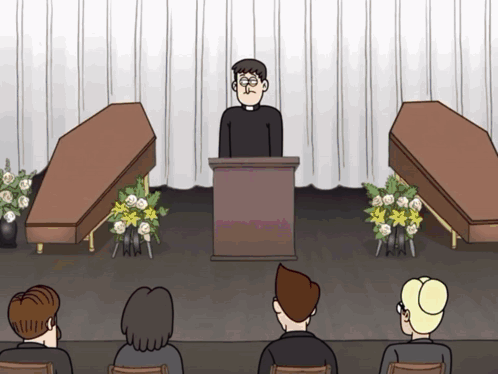 Priest Standing At Coffins GIF