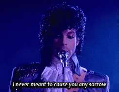 Prince Singing Into A Microphone With The Words " I Never Meant To Cause You Any Sorrow " GIF