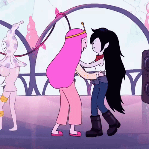 Princess Bubblegum And Marceline From Adventure Time Are Hugging Each Other . GIF