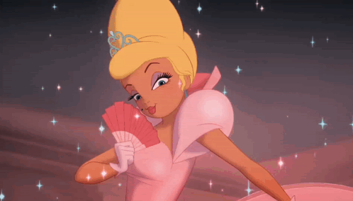 Princess In Pink Dress Holding Pink Fan GIF