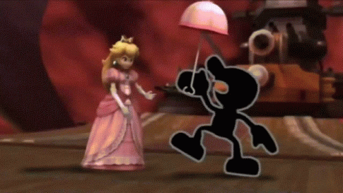 Princess Peach Beside Cartoon Character Holding Umbrella GIF