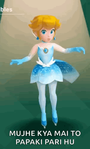 Princess Peach Dancing On Ice In Blue Dress GIF