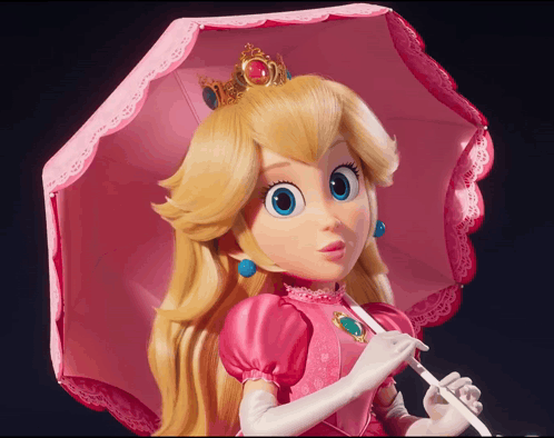 Princess Peach Holding Pink Umbrella With Crown