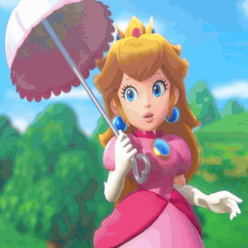 Princess Peach Is Holding An Umbrella In A Cartoon GIF