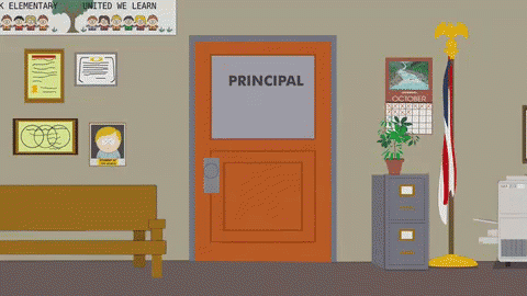 Principal's Office With United We Learn Sign GIF
