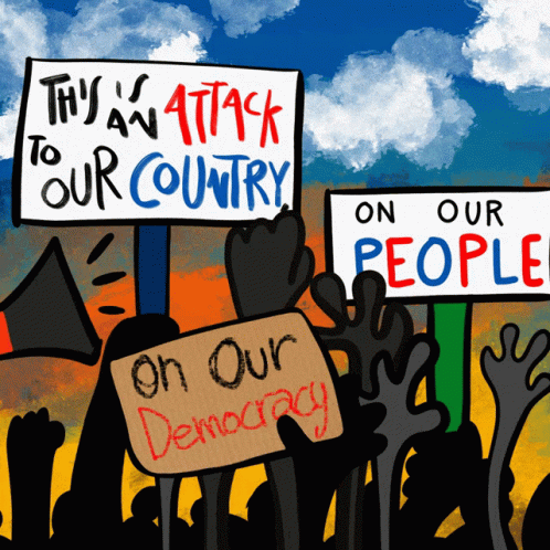 Protesters Holding Signs Saying This Is an Attack to Our Country and On Our People