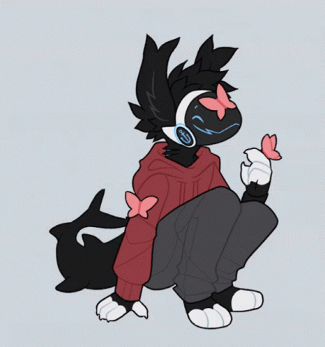 Protogen On Red Jacket With Butterflies GIF