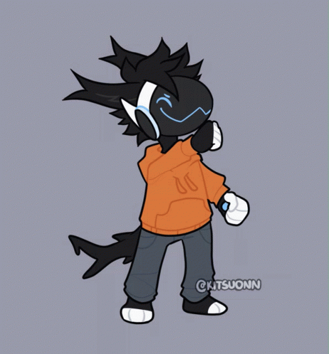 Protogen With Yellow Jacket Moving His Arms GIF