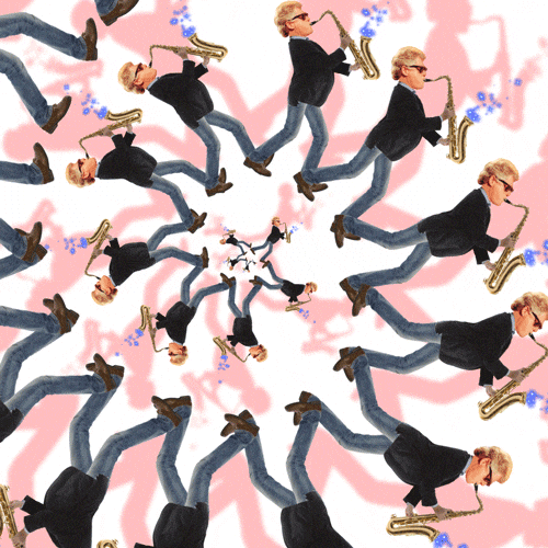 Psychedelic Jazz Playing Saxophone Cartoon GIF