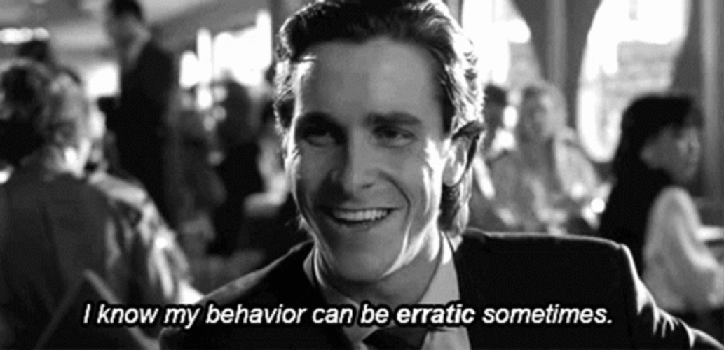 Psycho Christian Bale Erratic Behavior GIF