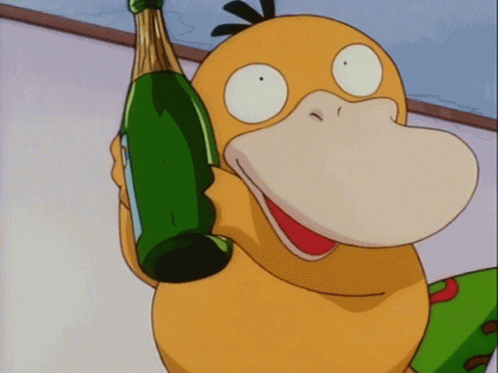 Psyduck Holding Bottle Of Wine GIF
